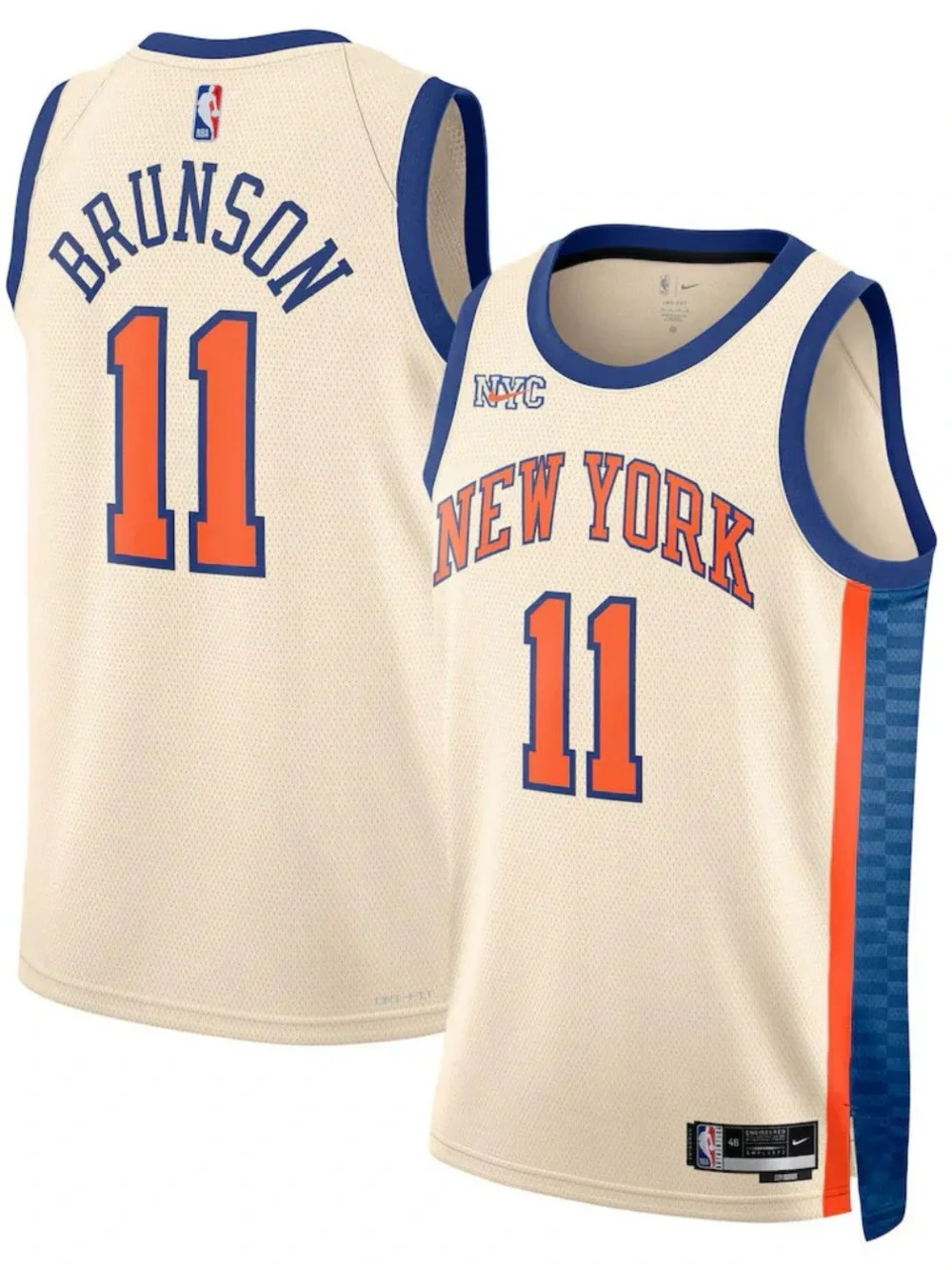 Nike Cream Knicks Basketball Jersey with Orange and Blue Accents